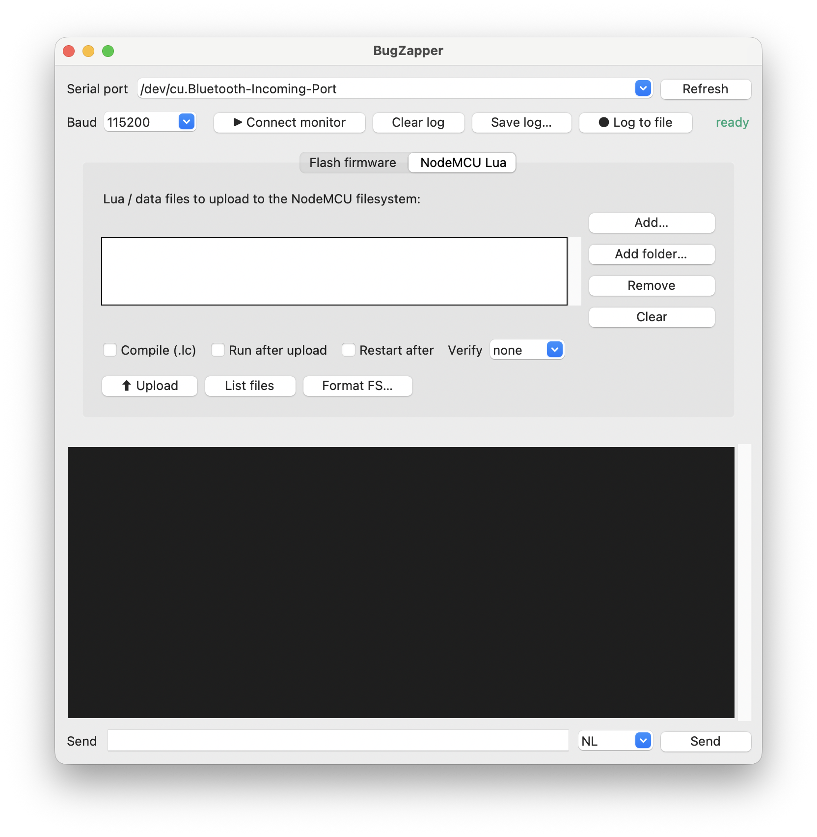 BugZapper: NodeMCU Lua upload tab